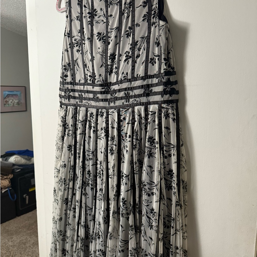 Roaman's Black and White Floral Maxi Dress